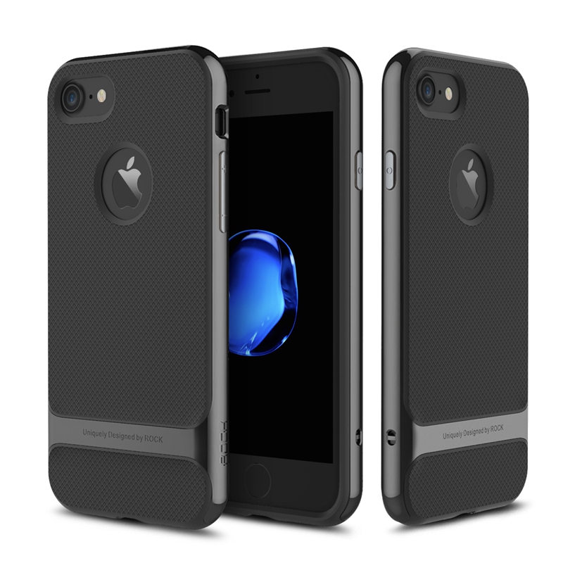 

Jet Black ROCK Royce Series Slim Armor Hybrid PC+TPU Textured Anti Fingerprints Back Case For iPhone 7 4.7"