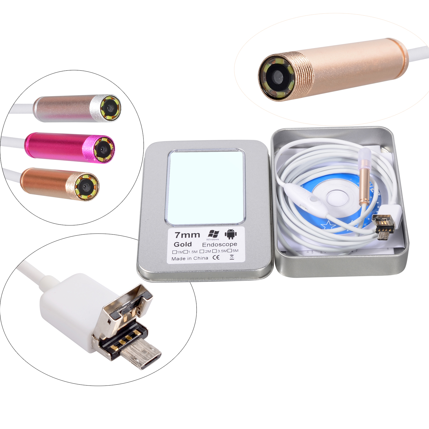 

2 in 1 720P 2MP 6LED 7.0mm Lens Waterproof Android/PC Endoscope Inspection Borescope Tube USB Camera 2M/5M/10M White Cable with Hook Magnet Side Mirror