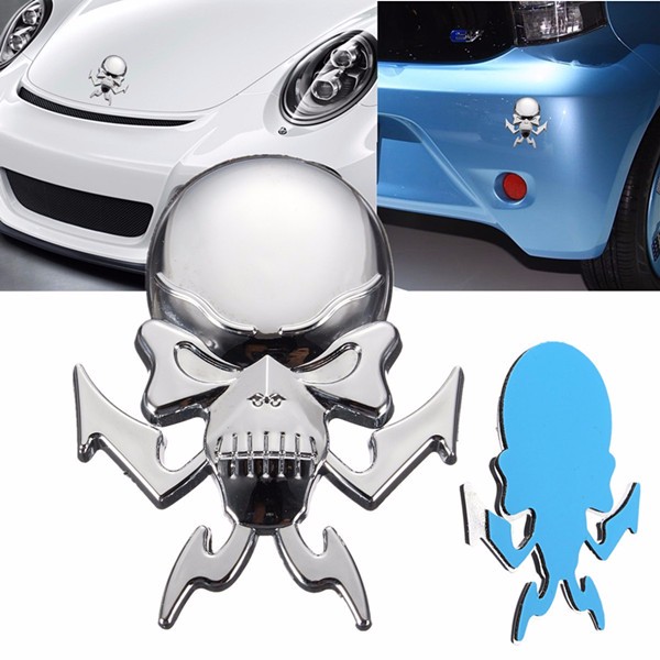 

3D Car Silver Sticker Skull Auto Logo Motorcycle Emblem Badge Bonnet Decal Label