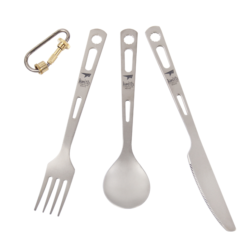 Keith Ti5310 Titanium 53g 3Pcs Tableware Cutlery Cutter Fork Spoon Set Ultralight Camping Picnic 