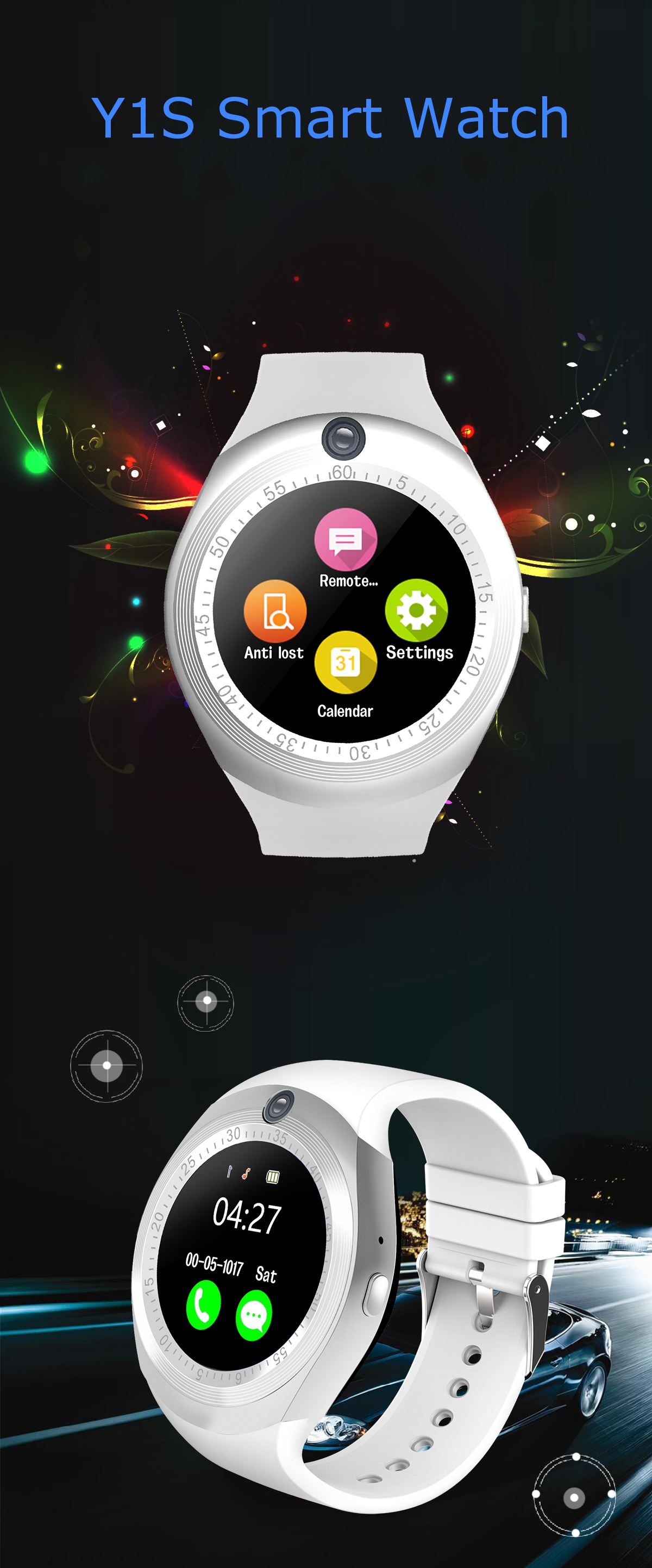 Y1S 1.54inch MTK6261D Camera GSM Sleep Monitor Pedometer Bluetooth Smart Watch For Android IOS