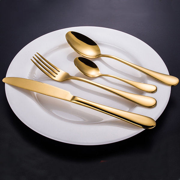

KCASA™ Stainless Steel Golden Western Food Dinnerware Cutlery Fork Knife & Spoons Tableware Set