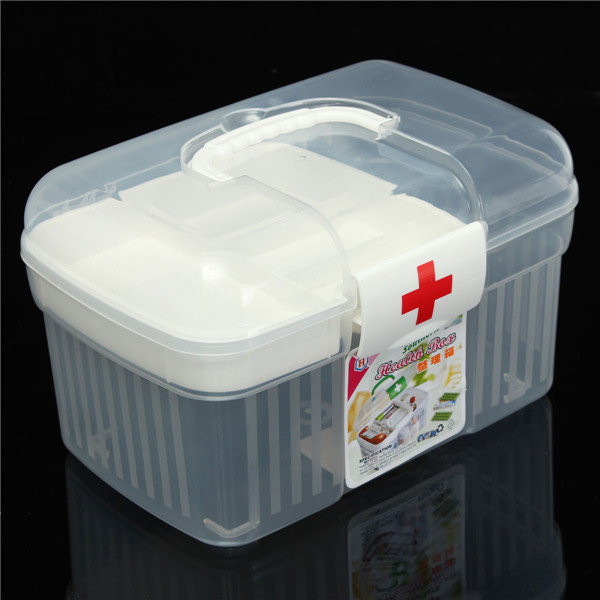 

2 Layers Health Pill Chest Aid Kit Medicine Drug Bottle Storage Container Box Clear Plastic