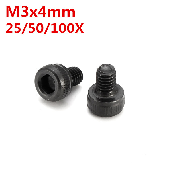 

25/50/100pcs Metric Thread M3x4mm Hexagon Socket Cap Head Steel Screw Bolt