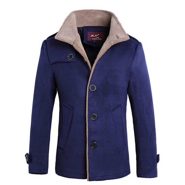 Mens Thick Warm Jacket Lambs Wool Lining Trench Coat Single ...