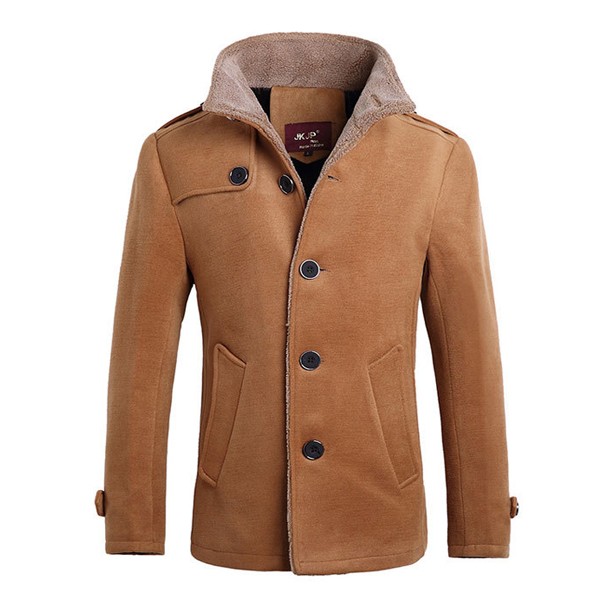 Mens Thick Warm Jacket Lambs Wool Lining Trench Coat Single Breasted ...