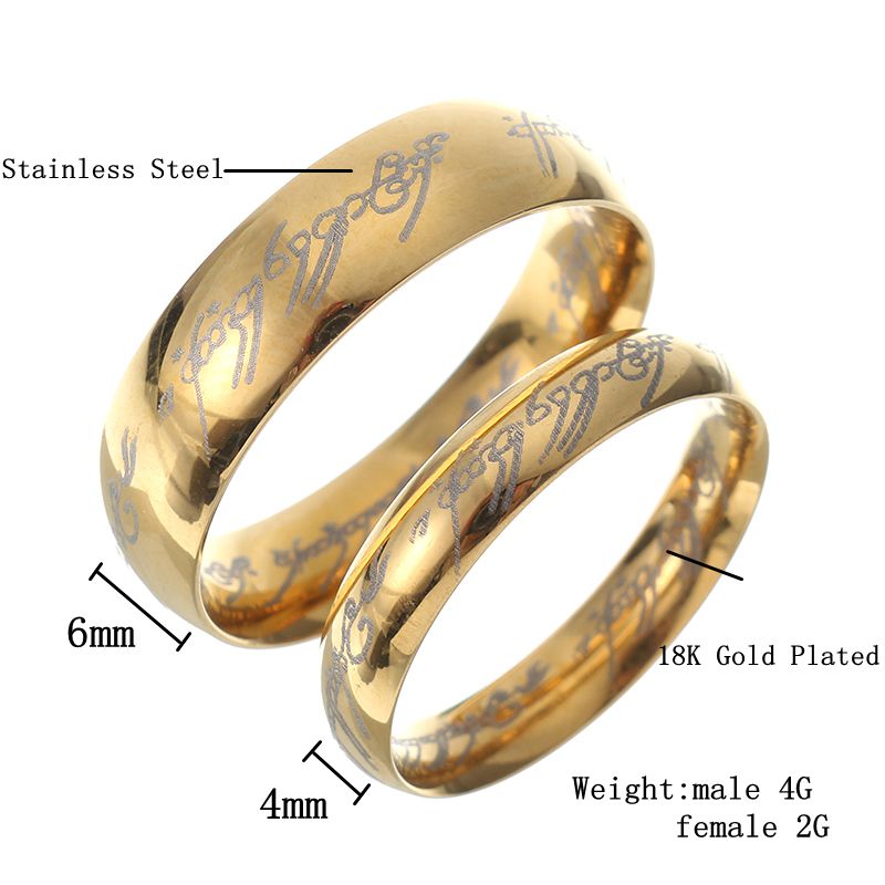 Details about  / 18K Gold Plated Lord of the Rings Stainless Steel LOTR Finger Ring for Unisex