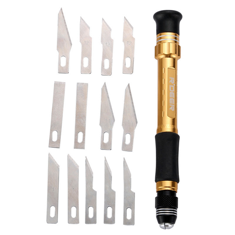 

R'DEER RT-M113 14pcs Hobby Knife Arts Crafts Utility Knives Set SK-5 DIY Cutter