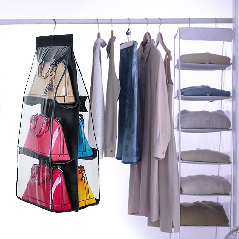 

6 Pocket Hanging Handbag Purse Bag Tidy Organizer Storage Wardrobe Closet Hanger