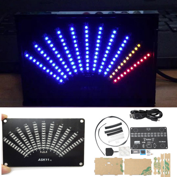 

ASK11 VU Table LED Music Spectrum Display Fan Shaped Pointer Level DIY Light Cubic Kit