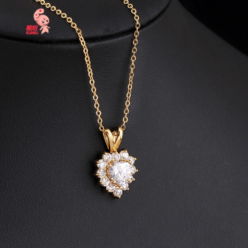 Kuniu 18K Plated zircon Pendant Heart Necklace Women Jewelry Chain