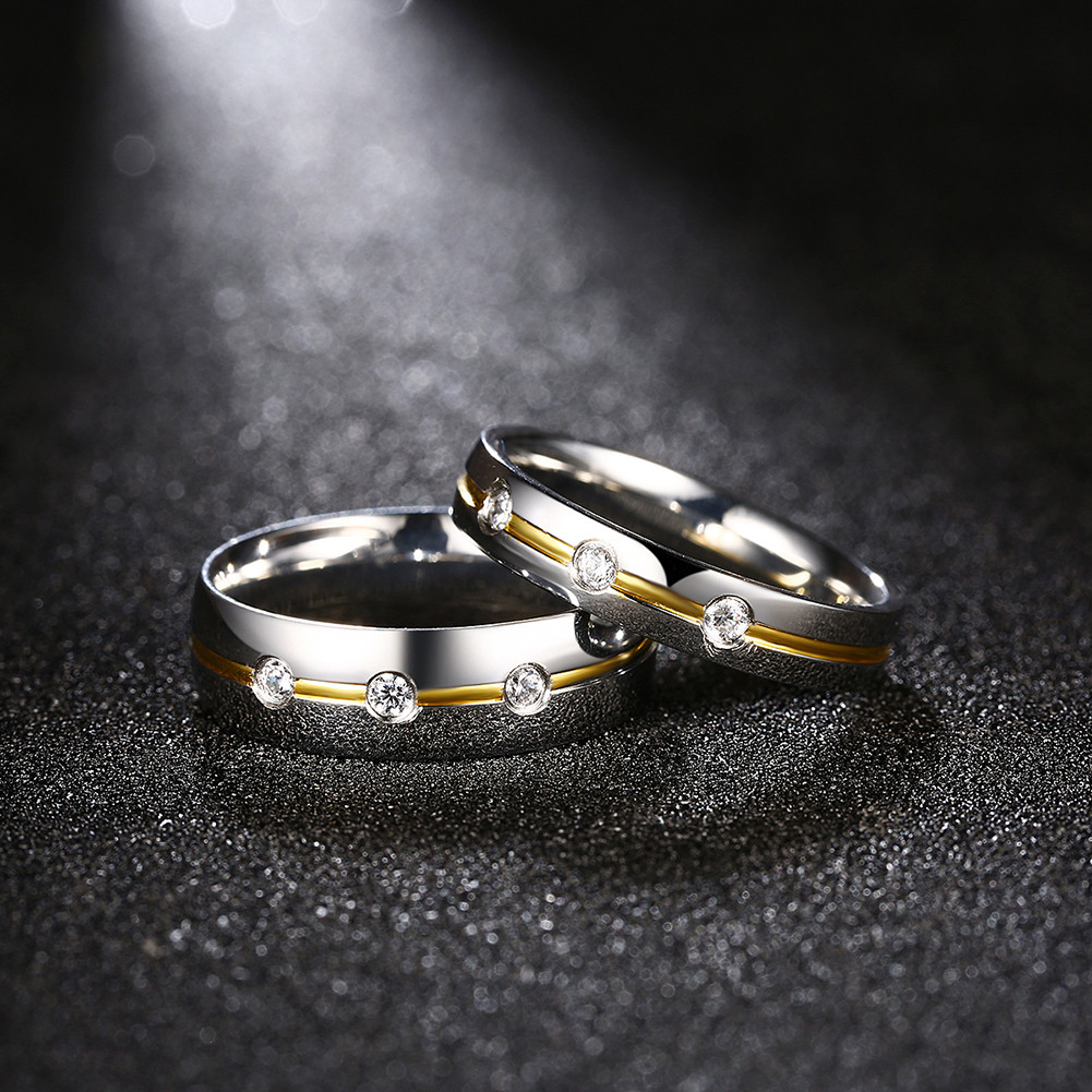 

Three Zircons Silver Stainless Steel Ring Women Men Couple Forever Love Gift