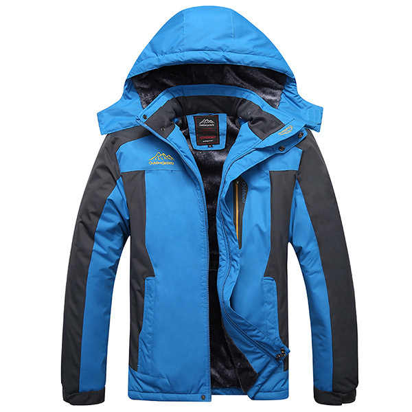Mens Outdoor Waterproof Windproof Fleece Plus Thick Warm Mountaineering Jackets Big Size S-7XL