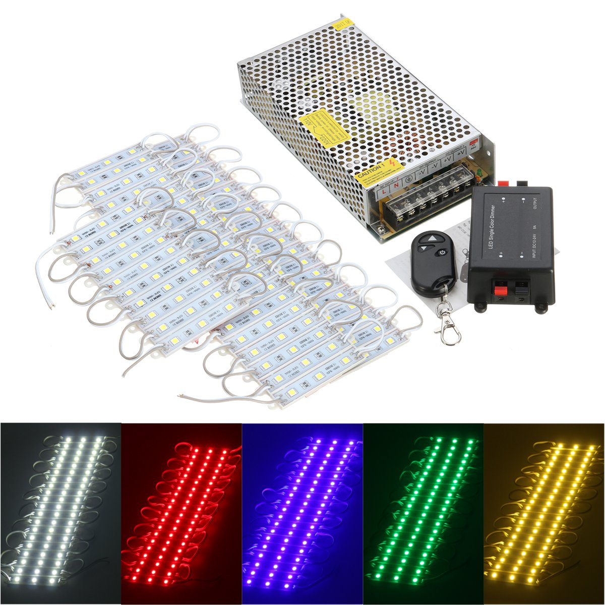 

50PCS 5 Colors SMD5050 LED Module Store Strip Light Front Window Lamp + Power Supply + Remote DC12V