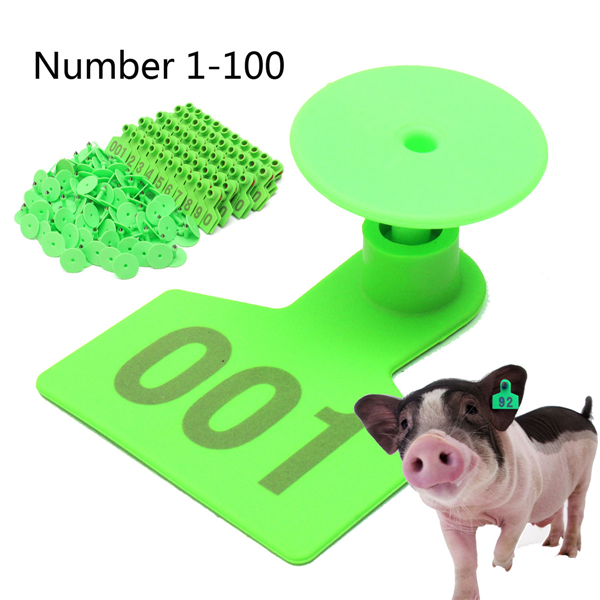

Green Plastic 1-100 Number Animal Livestock Ear Tag For Goat Sheep Pig