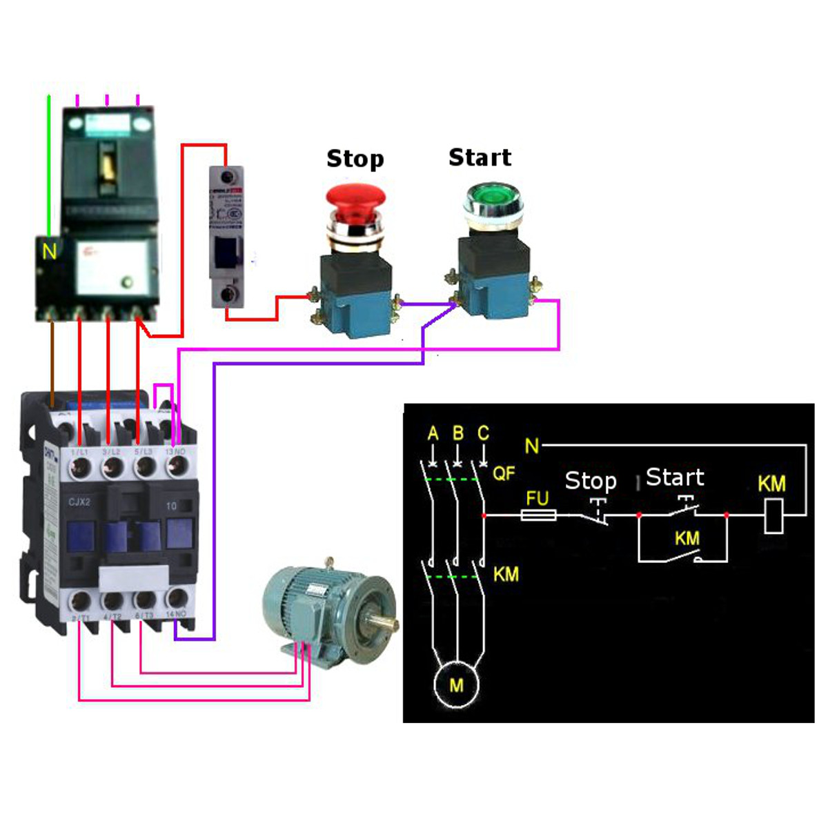 CJX2-1801 AC 220V/380V 18A Contactor Motor Starter Relay 3 ... 220 volt magnetic starter wiring diagram 