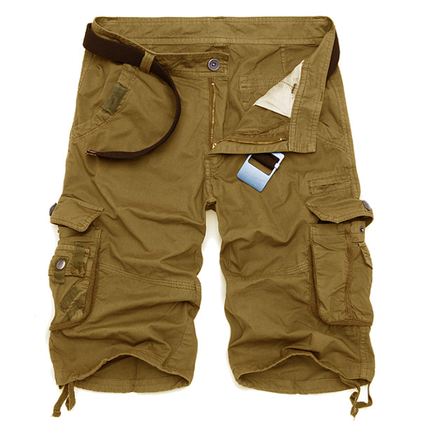 Summer Mens Cotton Cargo Shorts Casual Multi Pocket Shorts Pure ...