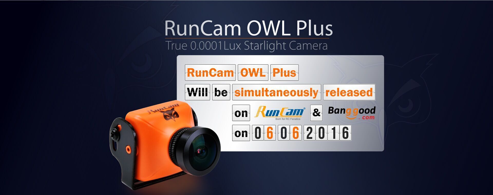 RunCam OWL PLUS 700TVL 0.0001 LUX FPV Camera FOV 150° Wide Angle F2.0 lens IR Blocked 5-22V - Photo: 1