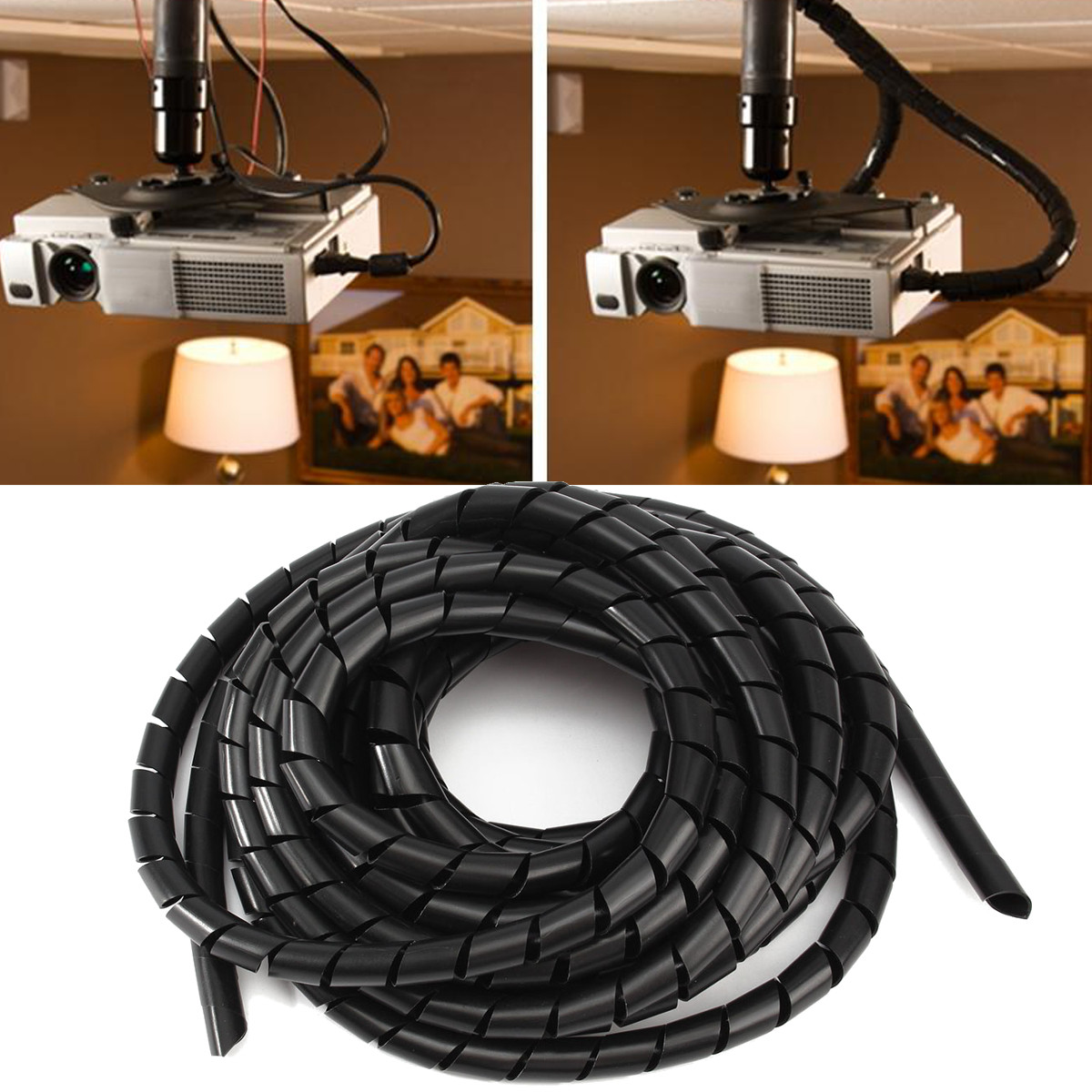 7m x 12mm Flexible PE Polyethylene Spiral Cable Wire Wrap Tube Black 2pcs 190459754705