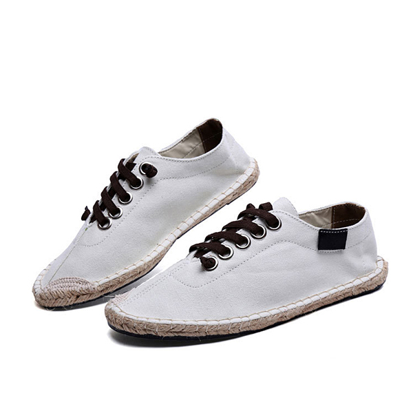 US Size 5-13 Women Shoes Fashion Canvas Straw Lace Up Flat Outdoor ...