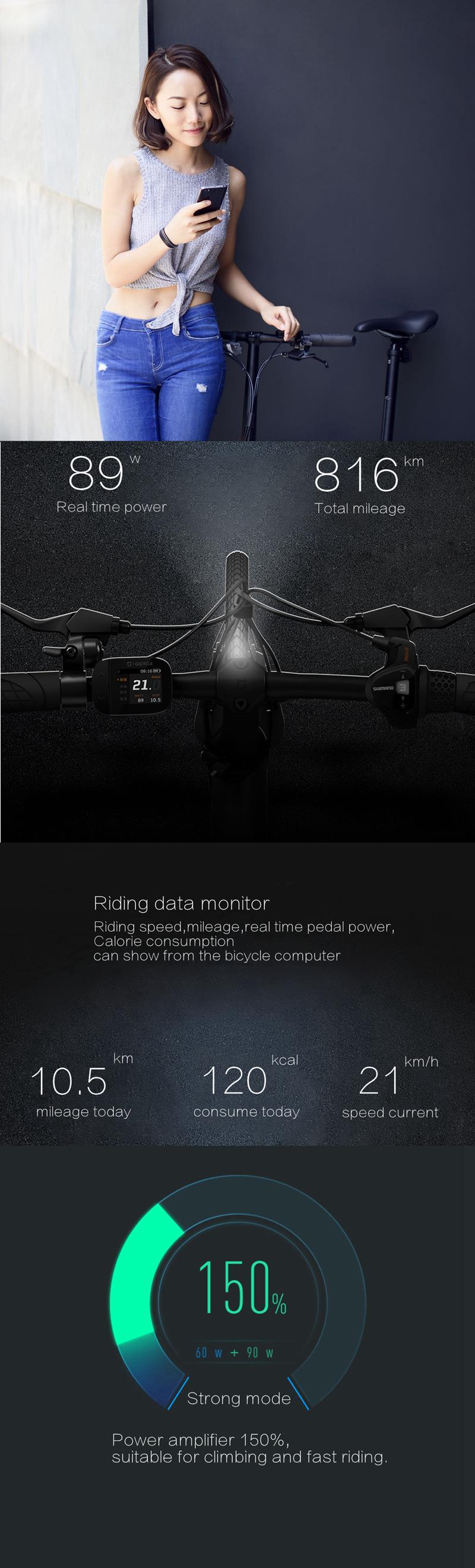 Xiaomi Smart Electric Power Folding Bike Bluetooth 4.0 Smart Bike With Front and Rear Light Folding Pedals Support For APP Aluminum Alloy Frame