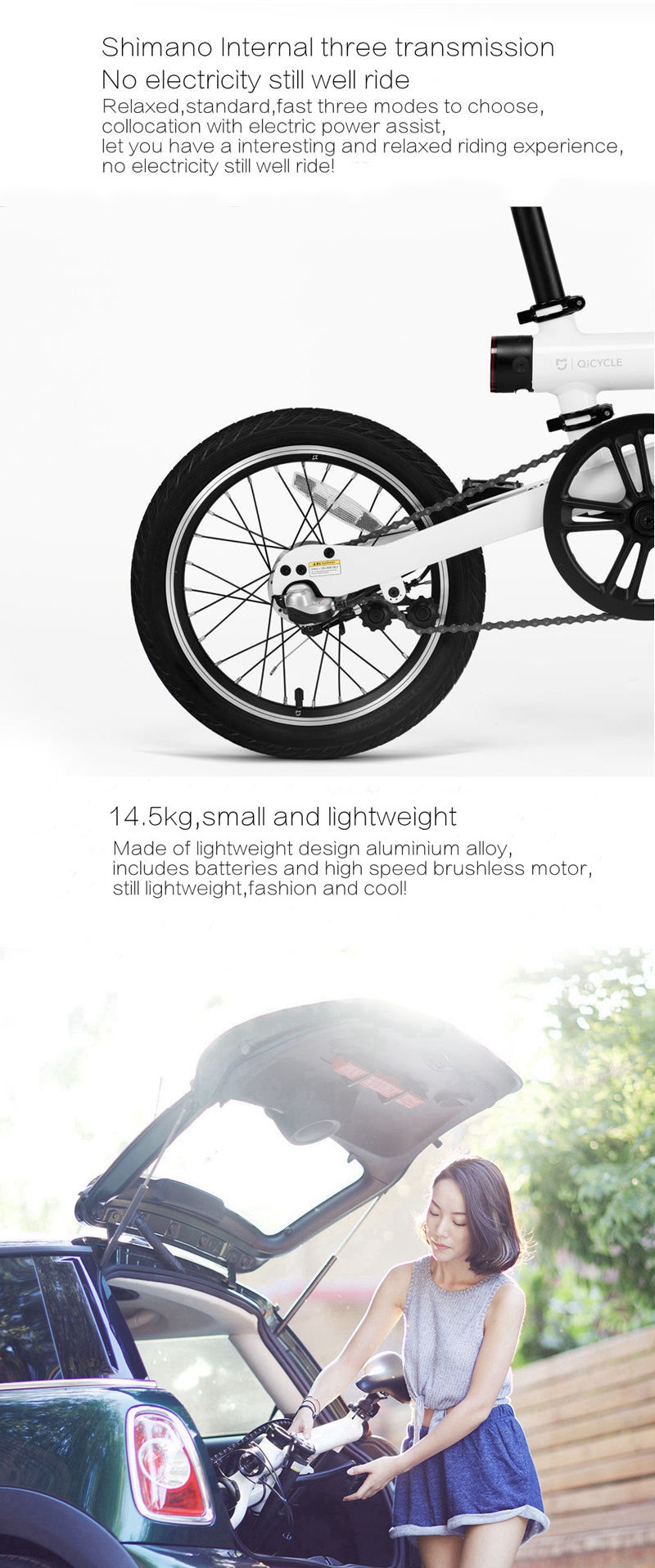 Xiaomi Smart Electric Power Folding Bike Bluetooth 4.0 Smart Bike With Front and Rear Light Folding Pedals Support For APP Aluminum Alloy Frame