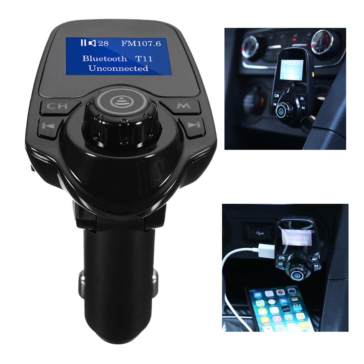 

T11 Wireless LCD Bluetooth Car MP3 FM Transmitter AUX TF Card Handsfree USB Charger