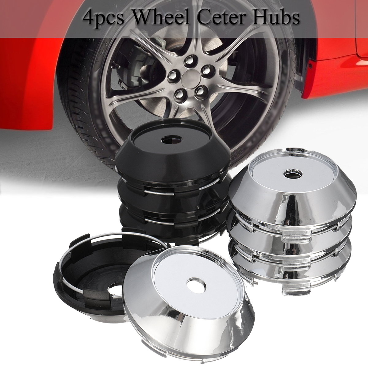 4pc 68mm Chrome Plated ABS Plastic Car Auto Wheel Center Rim Hub Caps Covers Set 