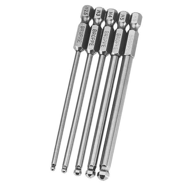 Broppe 5pcs 2.5/3/4/5/6mm 100mm Magnetic Ball Screwdriver Bits 1/4 Inch Hex