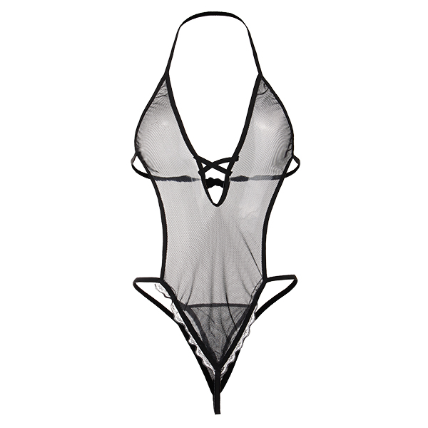 

Women Sexy Fishnet Open Bra Teddy Costumes Nightwear See-through Halter Bodystocking