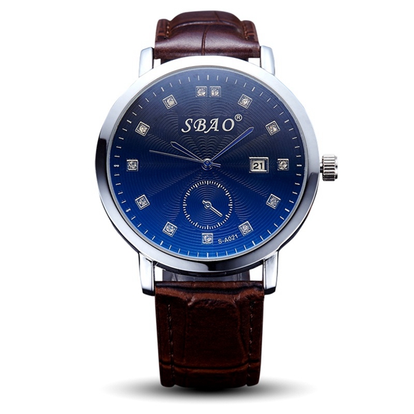 

SBAO Watch Fashion Men Black Dial Silver Case Brown Leather Wrist Watch S-A021