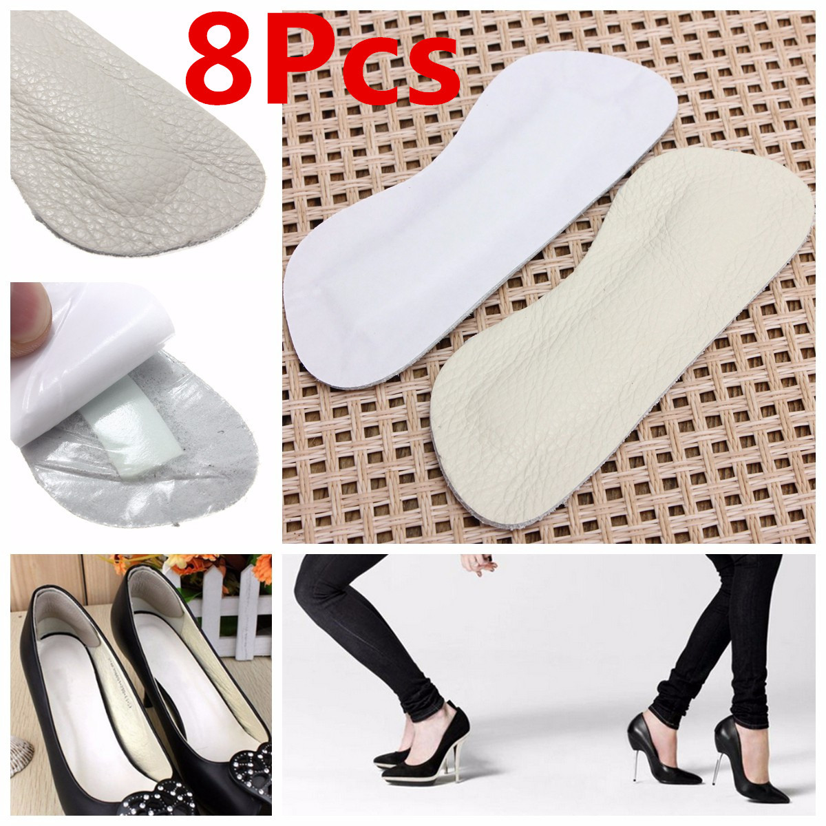 

8Pcs Gray Leather Gel Heel Cushion Protector Foot Feet Shoe Insert Pad Insole