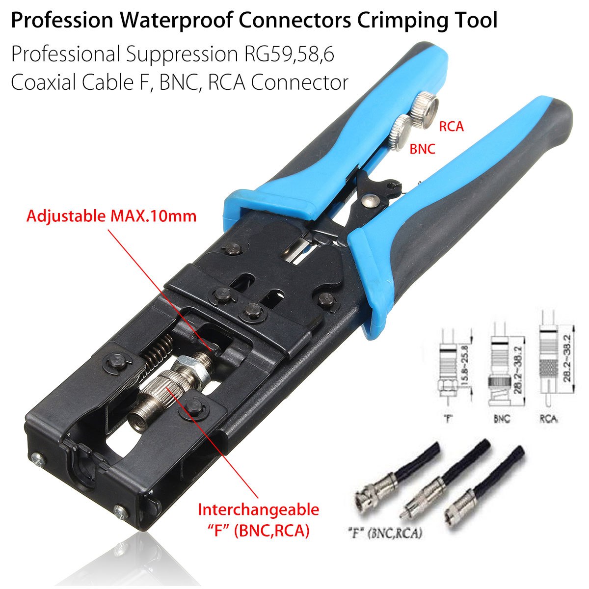 For Compression RG-59 RG-6. Coaxial Cable Waterproof Connectors Crimping Tool 