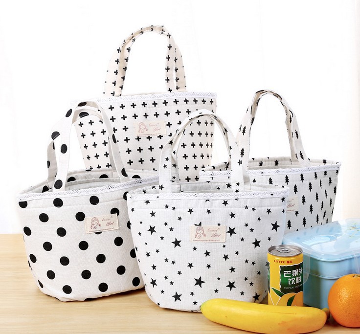 

KCASA KC-CB03 Cotton Linen Lunch Tote Bag Drawstring Portable Travel Picnic Cooler Insulated Handbag