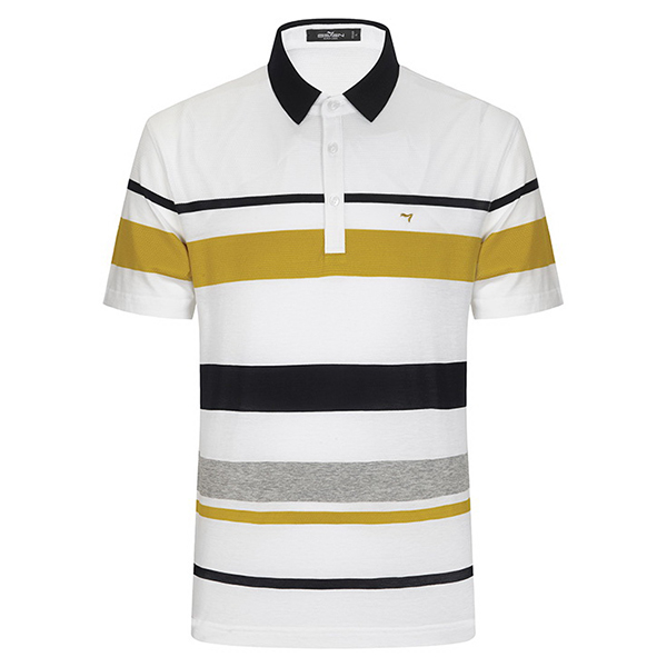 

QIPAI Summer Fashion Striped Polo Shirt Men's Mercerized Cotton Turn-down Collar Short Sleeve T-shir