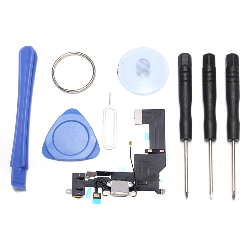 

White USB Dock Charging Flex Cable+Repair Tools Kit For iPhone 5s