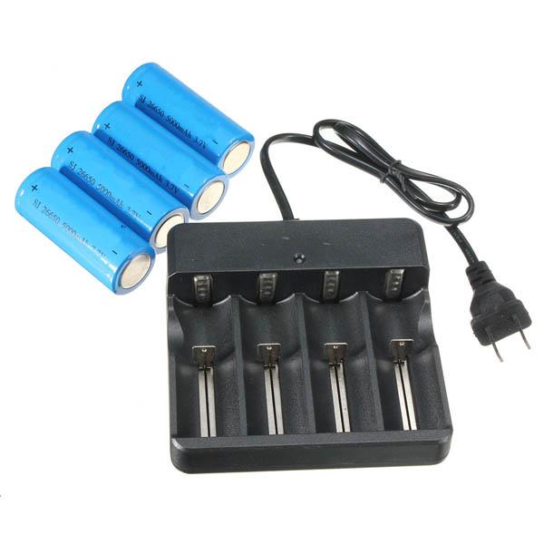 

4 x 26650 3.7V 5000mAh Rechargeable Li-ion Battery + Charger