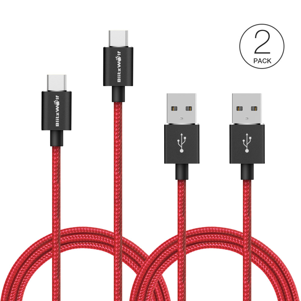 

2 Pack BlitzWolf® BW-TC1/2 3.33ft 6ft/1m 1.8m 3A USB Type-C Braided Charging Data Cable With Magic Tape Strap