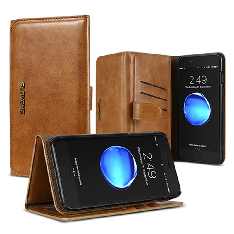 

Floveme PU Vintage Leather Triple Folds Flip Wallet Case Magnetic Detachable Phone Case For iPhone 7 Plus
