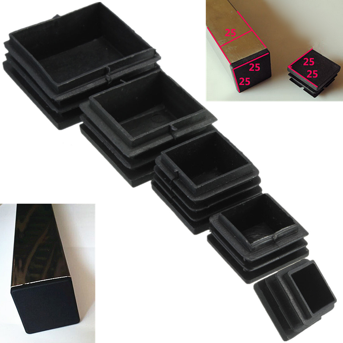 

10pcs Plastic Black Blanking End Caps Square Inserts For Tube Pipe Box Section