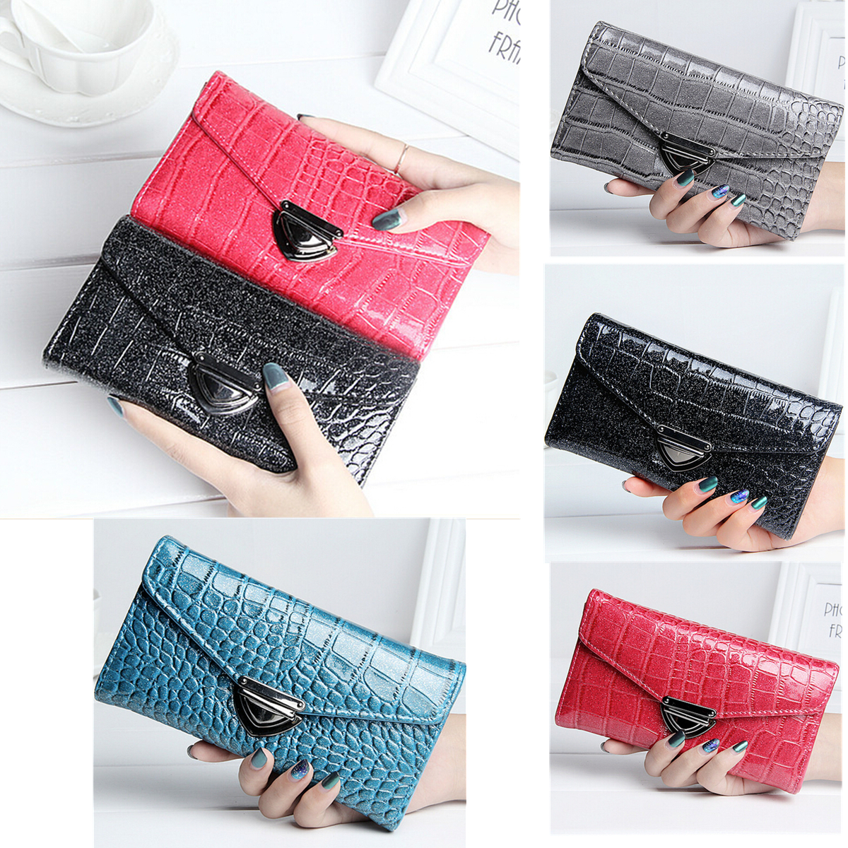 

Crocodile PU Leather Long Wallet Card Holder Purse Phone Bag for under 5.5 inches Smartphone