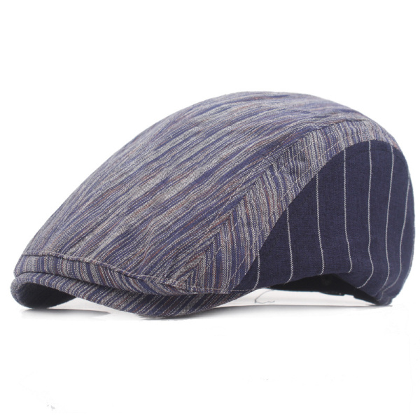 Hommes Femmes Coton Stripe Beret Hat Boucle reglable Paper Boy Newsboy Cabbie Golf Gentleman Cap