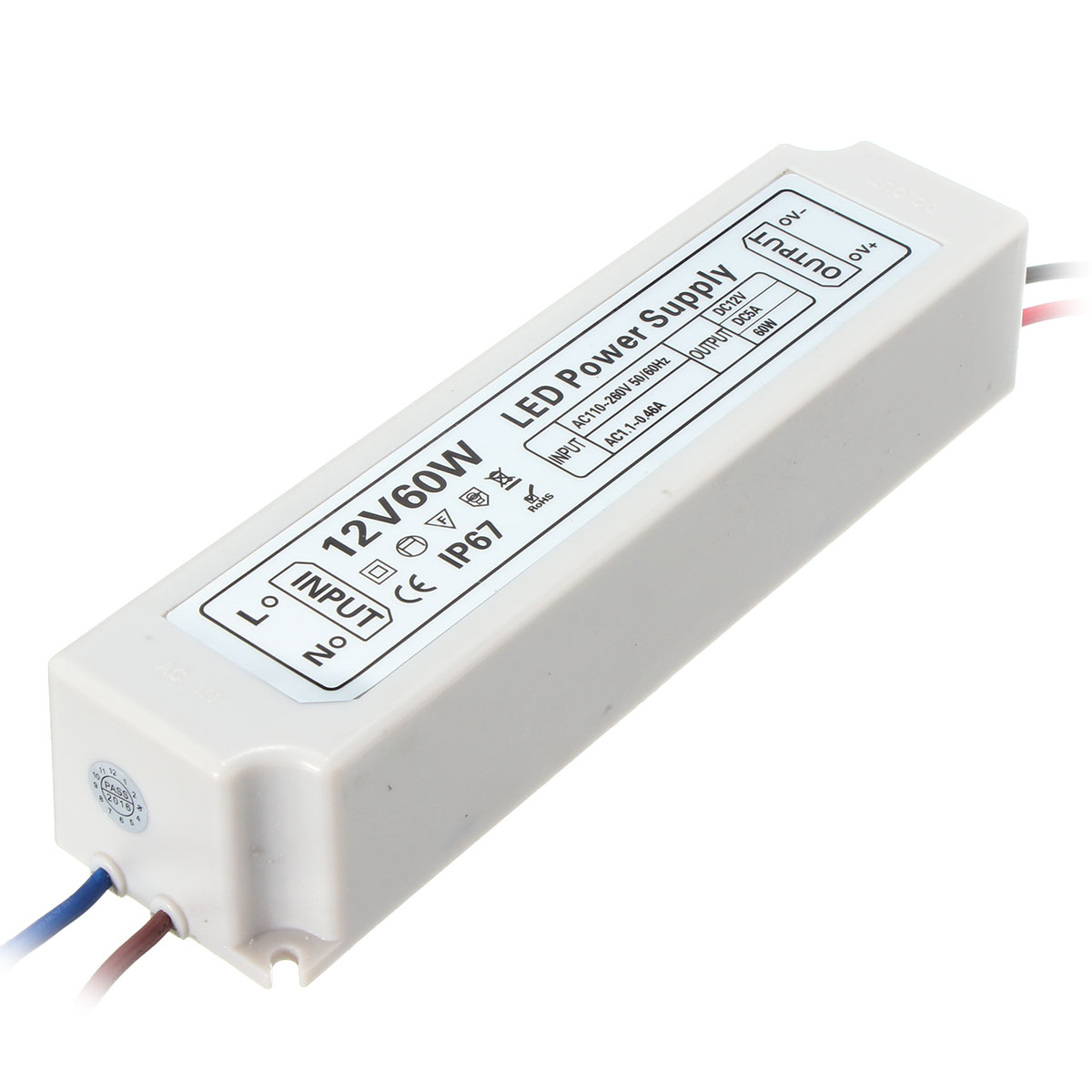 

IP67 60W AC100-264V To DC12V Switching Power Supply Driver Adapter for LED