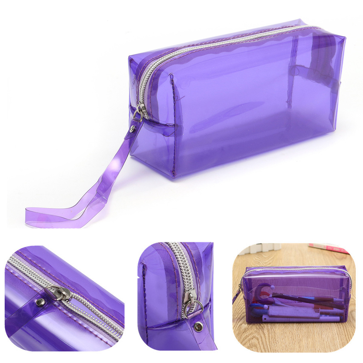 Clear Cosmetic Bags Pouch Zipper Toiletry Multi Functional Plastic PP ...
