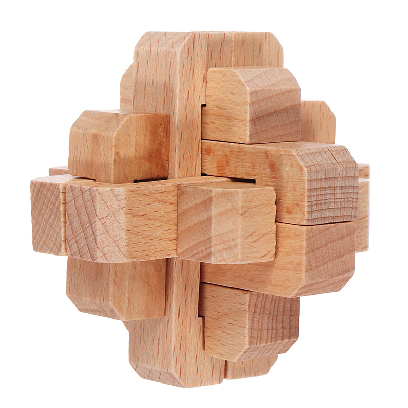 IQ Brain Teaser Kong Ming Lock Wooden Interlocking Burr 3D Puzzles Game Toy LDUK