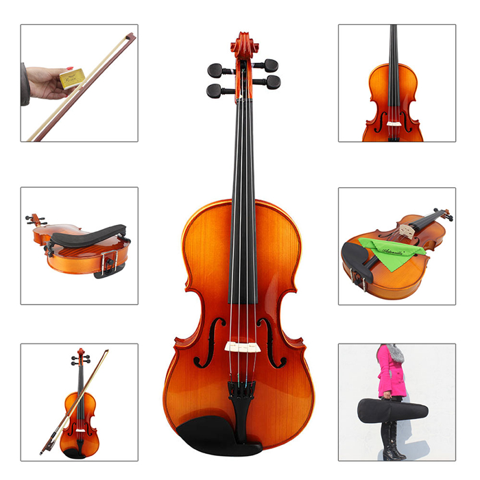 Aston 16 Inches Spruce Wood Tiger Stripe Viola with Case Bow Rosin  AU-20 - Photo: 10