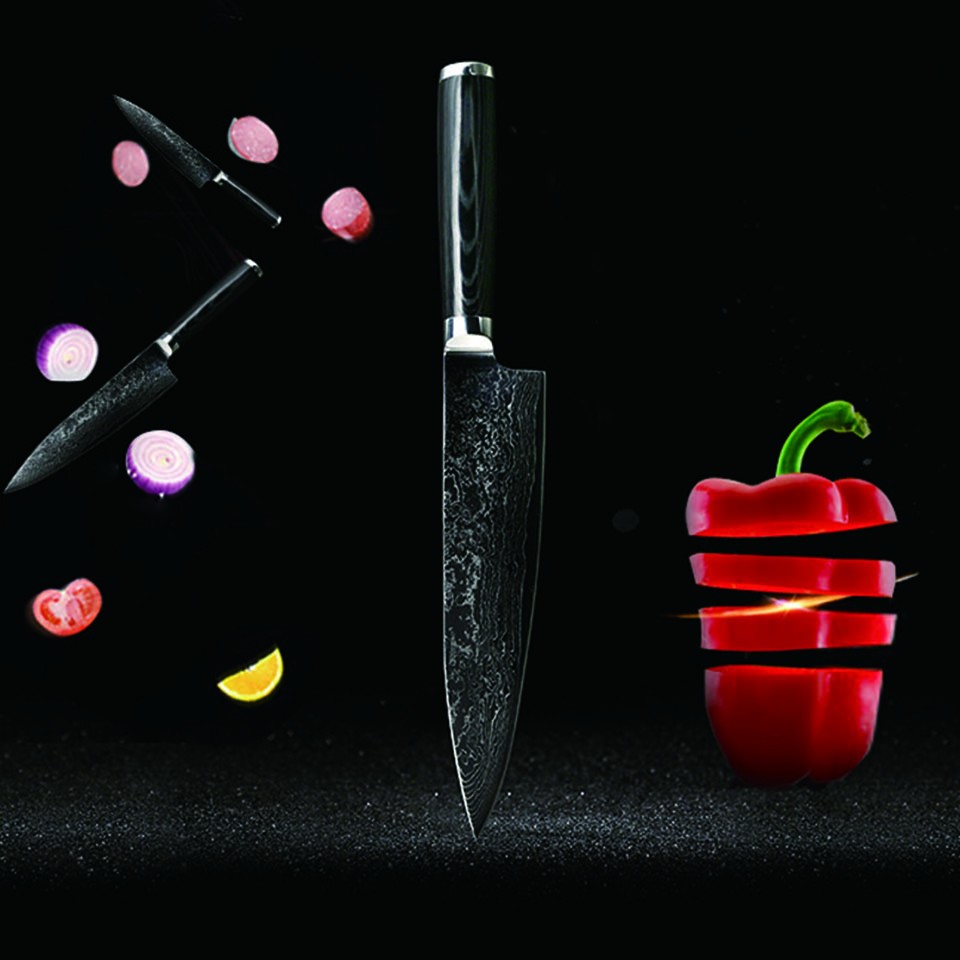 FINDKING Дамаск Нержавеющая сталь Нож Blade Цвет Mikata Ручка 8-дюймовый нож шеф-повара 67 слоев Дамасский стальной нож