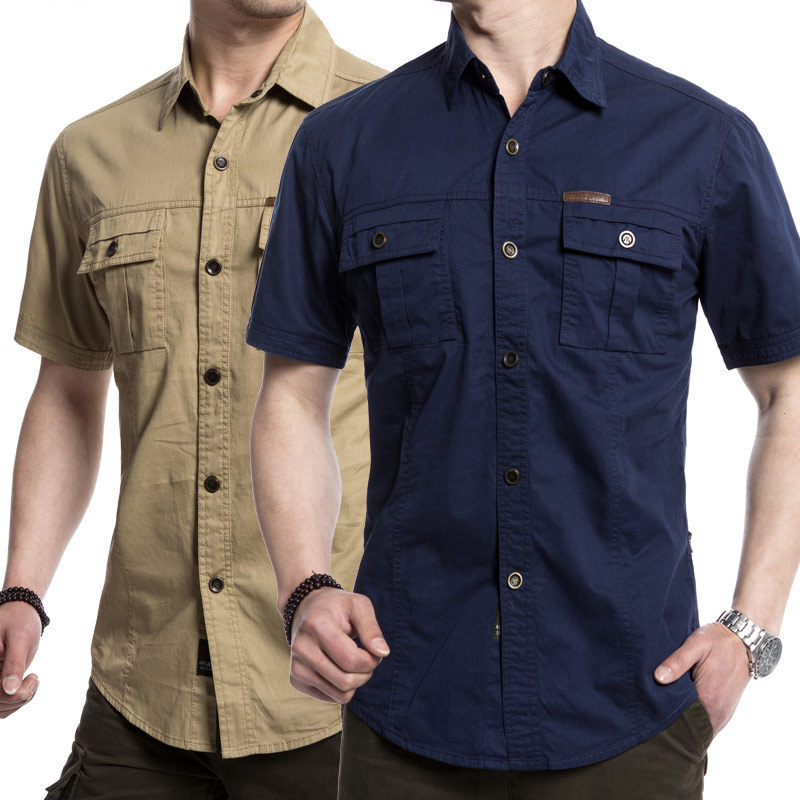 Outdoor Military Double Pockets Solid Color Casual Short Sleeve Men ...