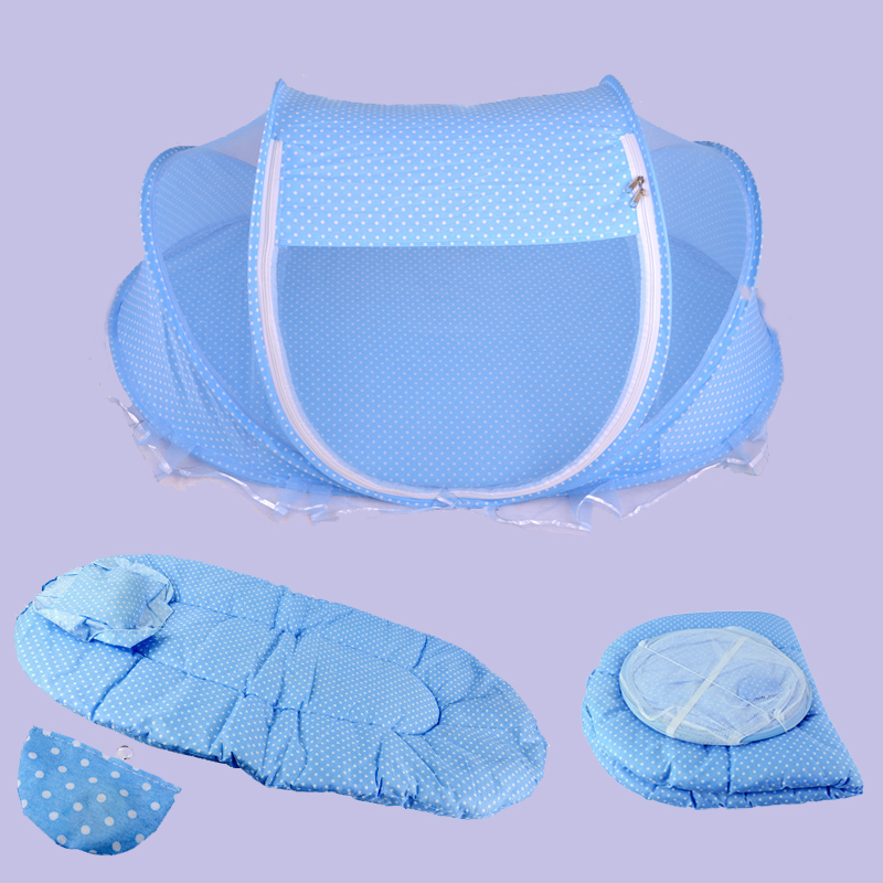 

4Pcs Foldable Infant Baby Bed Canopy Mosquito Net Tent Bedding Set Cotton-padded Mattress Pillow