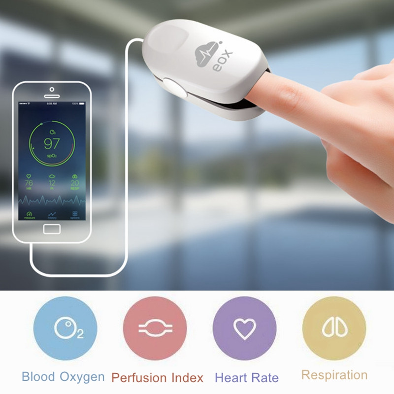

EOX Smart App Fingertip Pulse Oximeter SpO2 HR PI RESP Monitor for IOS Android Phone Probe